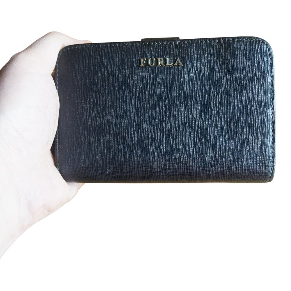 Furla Black Saffiano Leather Bifold Wallet Zip Coin Pocket Italy w Care Card EUC - Picture 11 of 12